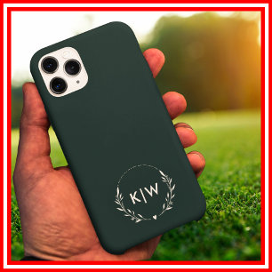 Forest Green and White Modern Initials Monogram iPhone 16 Pro Max Case