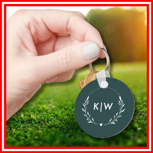 Forest Green and White Modern Initials Monogram Keychain