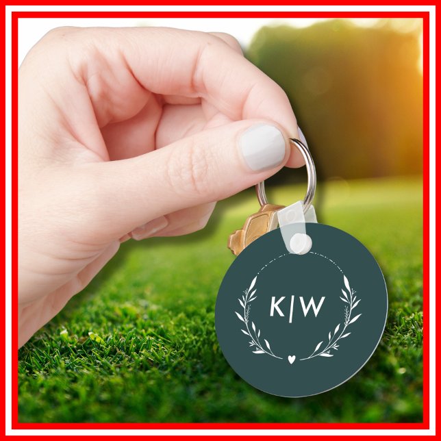 Forest Green  and White | Modern Initials Monogram Keychain (Creator Uploaded)