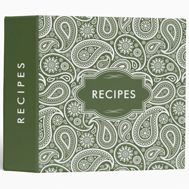 Forest Green And White Paisley Pattern Binder (Front/Spine)