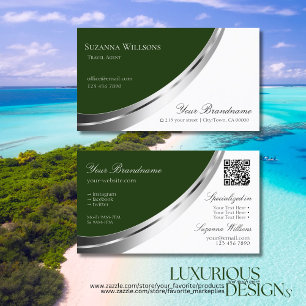 Forest Green and White Silver Decor with QR-Code Business Card
