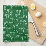 Forest Green and White Simple Bow Doodle Pattern Kitchen Towel<br><div class="desc">A cute and festive pattern of white hand-drawn bow doodles decorates this green,  absorbent and functional waffle knit kitchen towel giving the heart of your home a little touch of happy femininity. This trending motif is everywhere,  don't miss out on adding it to your life.</div>