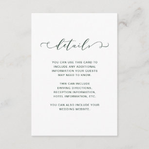 Forest Green and White Wedding Details Enclosure Card