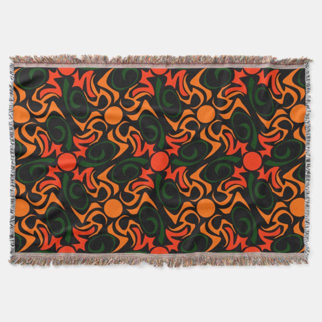 Forest Green and Yellow Tribal Star Pattern Throw Blanket (Front)