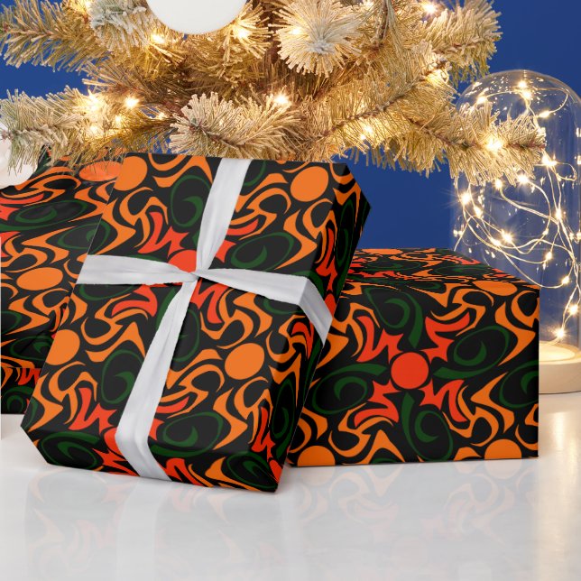 Forest Green and Yellow Tribal Star Pattern Wrapping Paper (Holidays)