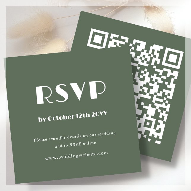 Forest Green Art Deco | QR Code | Wedding RSVP Enclosure Card (Creator Uploaded)