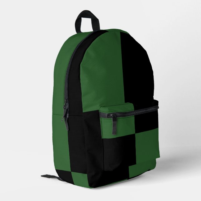 Forest Green Black Chequered Pattern Printed Backpack (Back Corner Left)