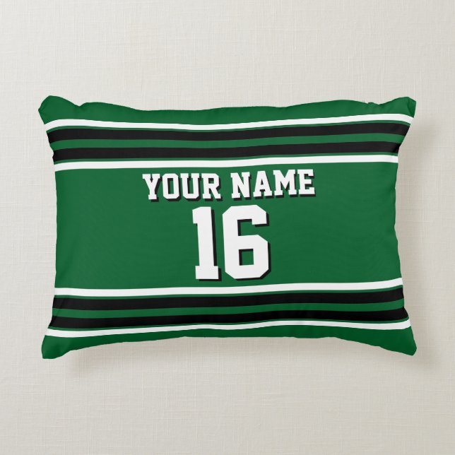 Forest Green Black Team Jersey Custom Number Name Accent Pillow (Front)