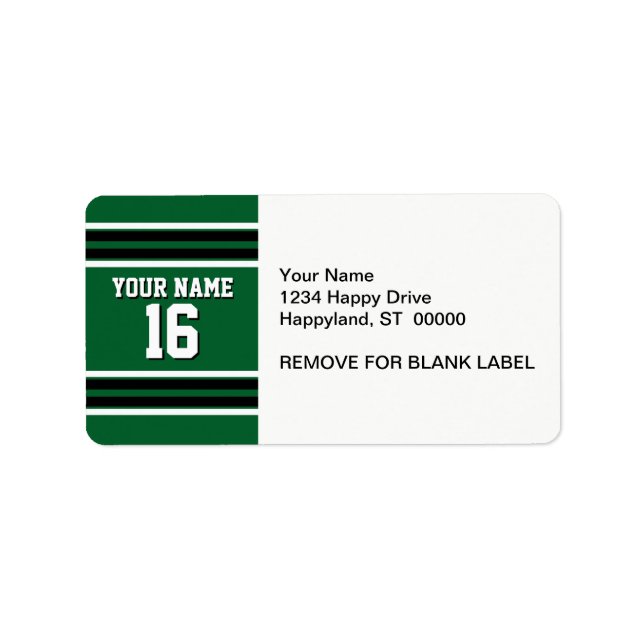Forest Green Black Team Jersey Custom Number Name Label (Front)
