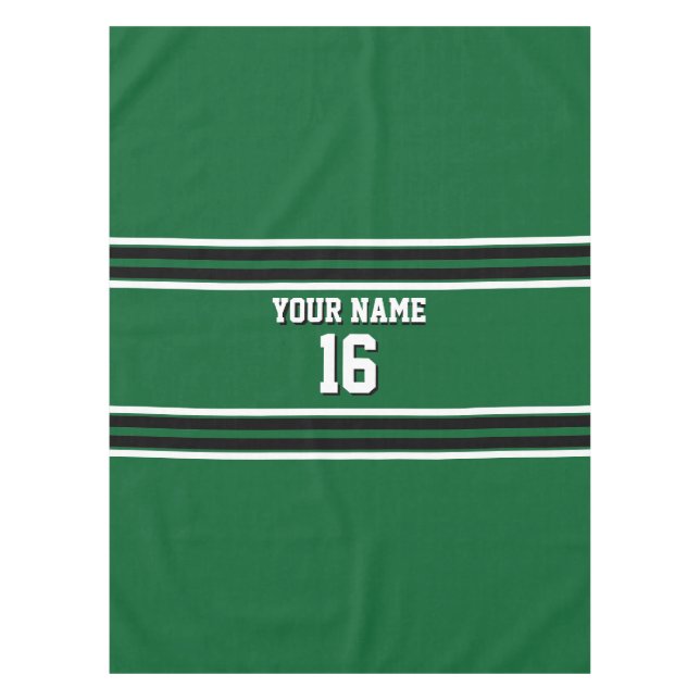 Forest Green Black Team Jersey Custom Number Name Tablecloth (Front)