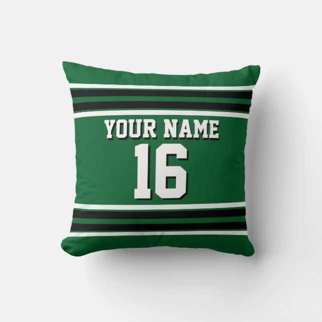 Forest Green Black Team Jersey Custom Number Name Throw Pillow (Front)