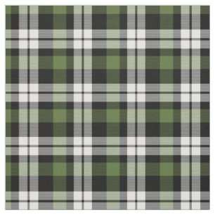Forest Green Black White Tartan Squares Pattern Fabric