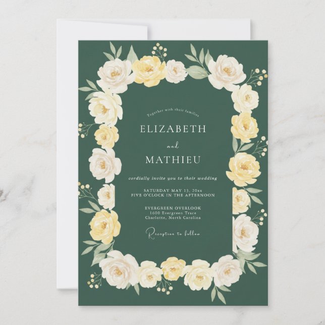 Forest Green Blooming Romance Wedding Invitation (Front)