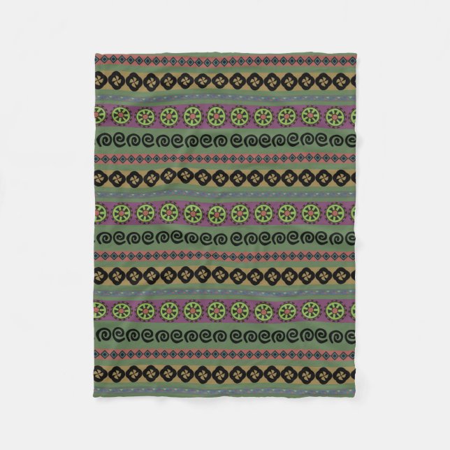 Forest Green Boho Aztec Pattern Fleece Blanket (Front)