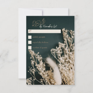 Forest Green Boho Rustic Floral Wedding RSVP Card