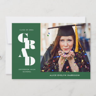 Forest Green Bold Serif Single Photo Graduation Announcement