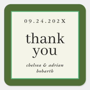 Forest Green Border Simple Wedding Favour Square Sticker
