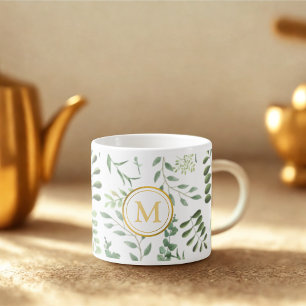 Forest green botanical leaves pattern espresso cup