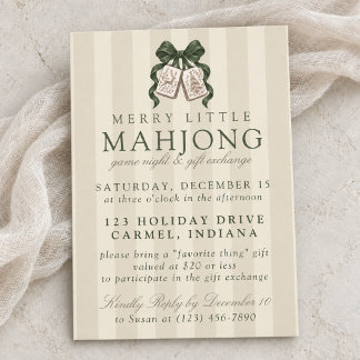 Forest Green Bow Christmas Mahjong Gift Exchange Invitation