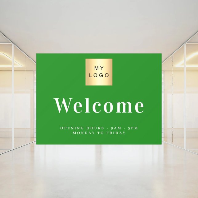 Forest green business logo welcome opening hours window cling (Creator Uploaded)