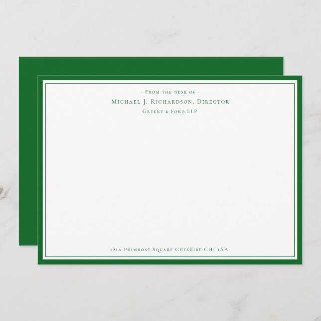 Forest Green Business Monogram From The Desk of  Card (Front/Back)