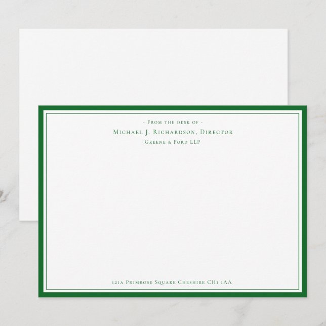 Forest Green Business Monogram From The Desk of  N Card (Front/Back)