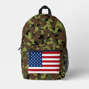 Forest Green Camo American Flag Printed Backpack