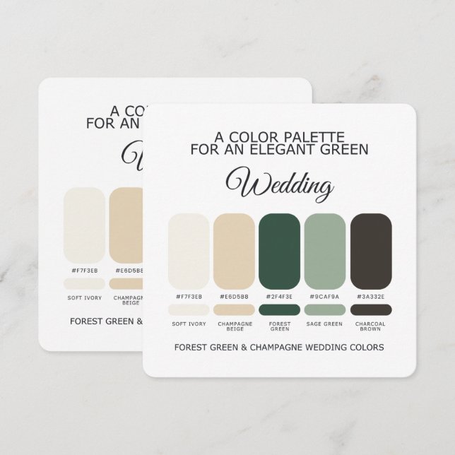 Forest Green Champagne Wedding Color Palette Card (Front/Back)