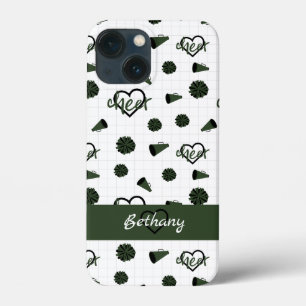 Forest Green Cheer Hearts, Pom Poms, Megaphone iPhone 13 Mini Case