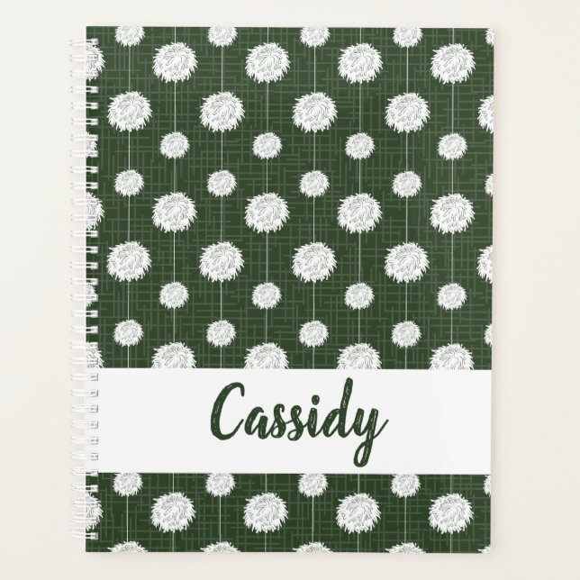 Forest Green Cheerleader Pom Pom Pattern Planner (Front)