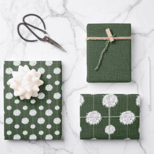 Forest Green Cheerleader Pom Pom Pattern Wrapping Paper Sheet