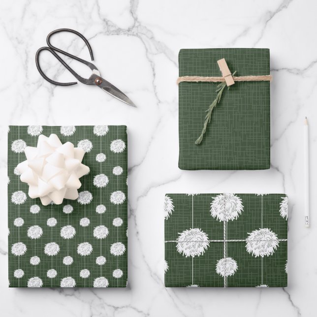 Forest Green Cheerleader Pom Pom Pattern Wrapping Paper Sheet (Front)