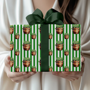 Forest Green Chic Shamrock Barrel St. Patrick Day Wrapping Paper