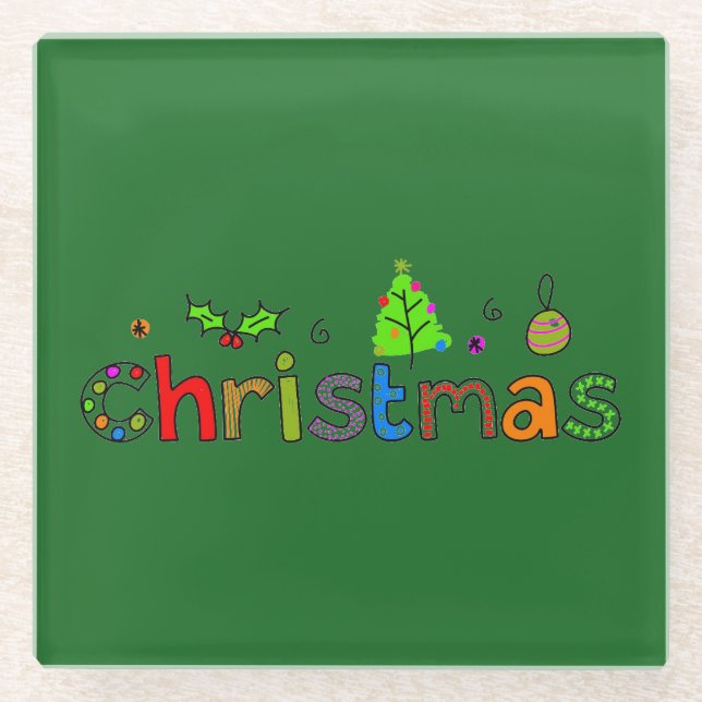 Forest Green Christmas Glass Coaster (Front)