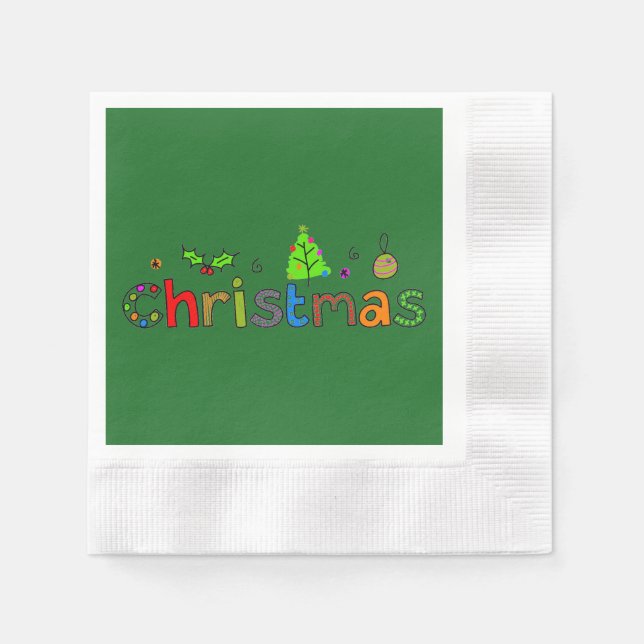 Forest Green Christmas Paper Napkin (Front)