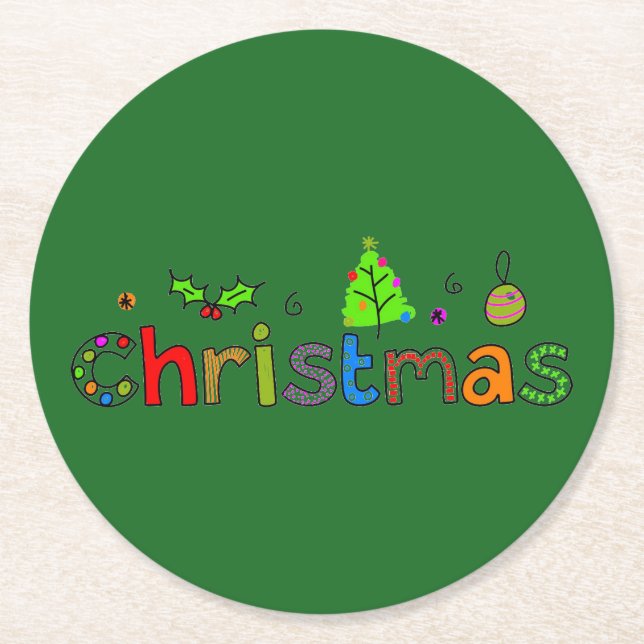 Forest Green Christmas Round Paper Coaster (Front)
