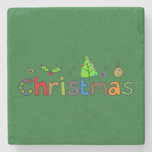 Forest Green Christmas Stone Coaster (Front)
