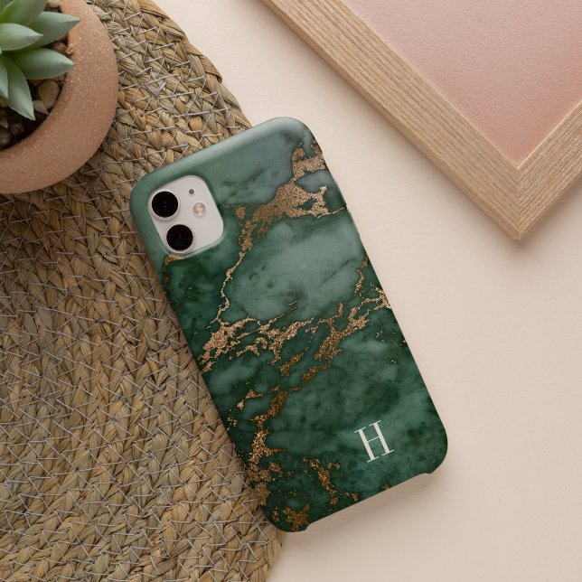 Forest Green & Copper Marble Monogram Case-Mate iPhone Case (Creator Uploaded)