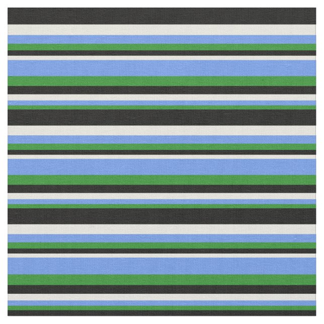 Forest Green, Cornflower Blue, Beige & Black Fabric (Close Up)
