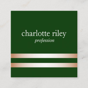 Forest Green Double Rose Gold Stripes Stylish Square Business Card