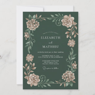 Forest Green Dusty Bloom Wedding Invitation