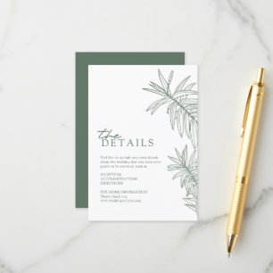 Forest Green Elegant Botanical Leaves Details Enclosure Card
