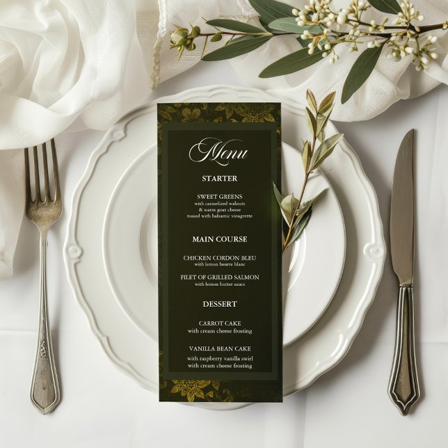 Forest Green & Elegant Gold Floral Wedding Menu (Creator Uploaded)