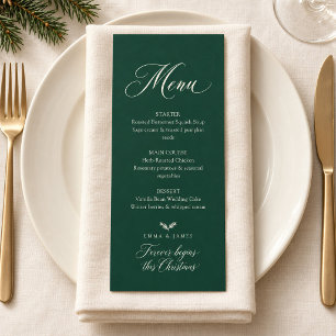 Forest Green Elegant Script Christmas Wedding Menu
