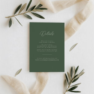 Forest Green Elegant Wedding Details Card