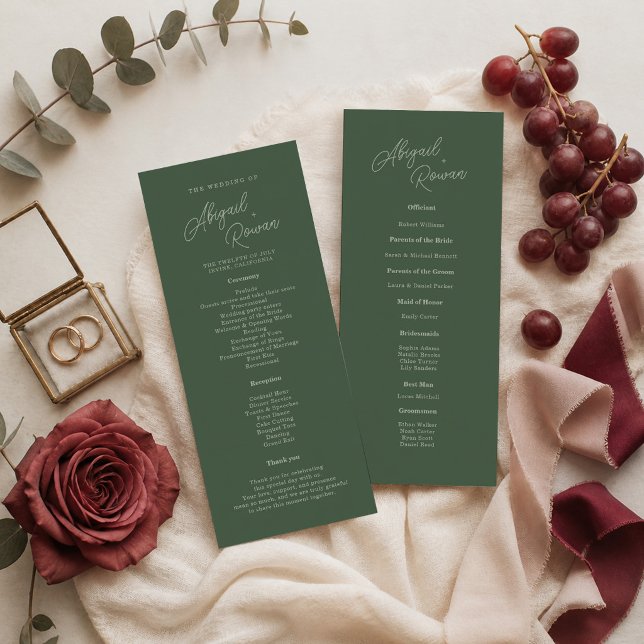 Forest Green Elegant Wedding Program Card (Creator Uploaded)