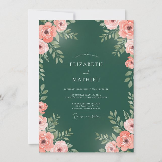Forest Green Exquisite Rose Wedding Invitation (Front)