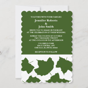 Forest Green Fall Leaf White SCallopped Edge 2024 Invitation