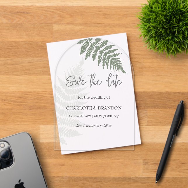 Forest Green Ferns Outdoor Wedding  Acrylic Invitations (Insitu (Invitation Card))