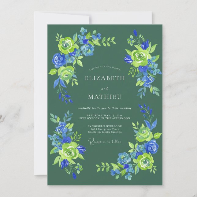 Forest Green Floral Blossom Wedding Invitation (Front)